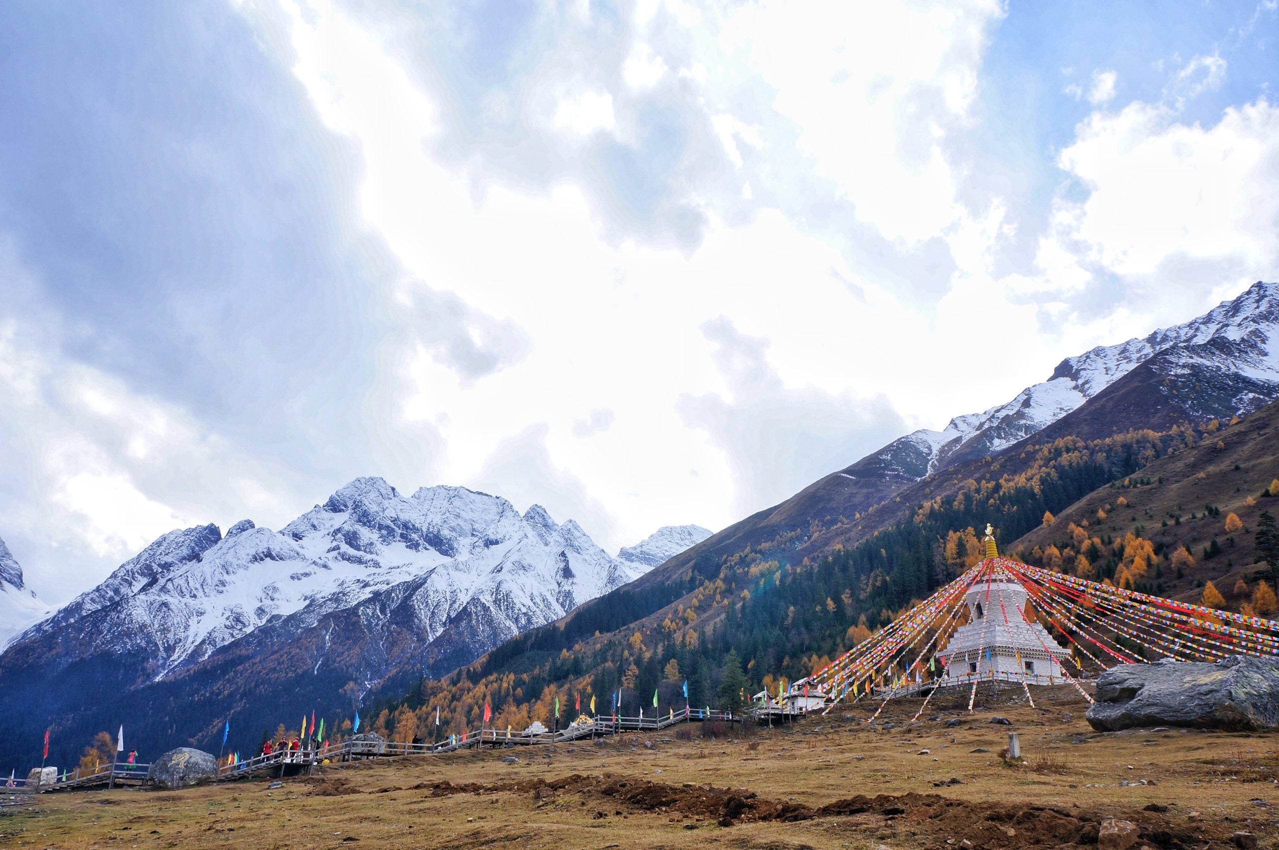 White pagoda in Shuangqiao valley Mt Siguniang